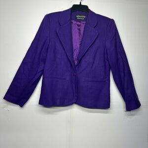Adolfo International Women’s 100% Wool Blazer Size 8 Purple Single-Button